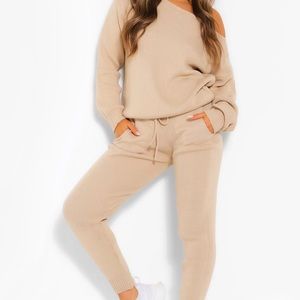 Boohoo Petite knitted slash neck long sleeve set